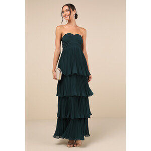 Lulus Seriously Sensational Emerald Strapless Tiered Maxi Dress Green - Size S